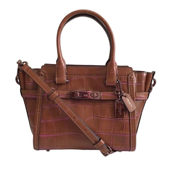 Coach Swagger 21 Min Bag Croc Embossed Leather Crossbody Shoulder Bag - Picture 1 of 15